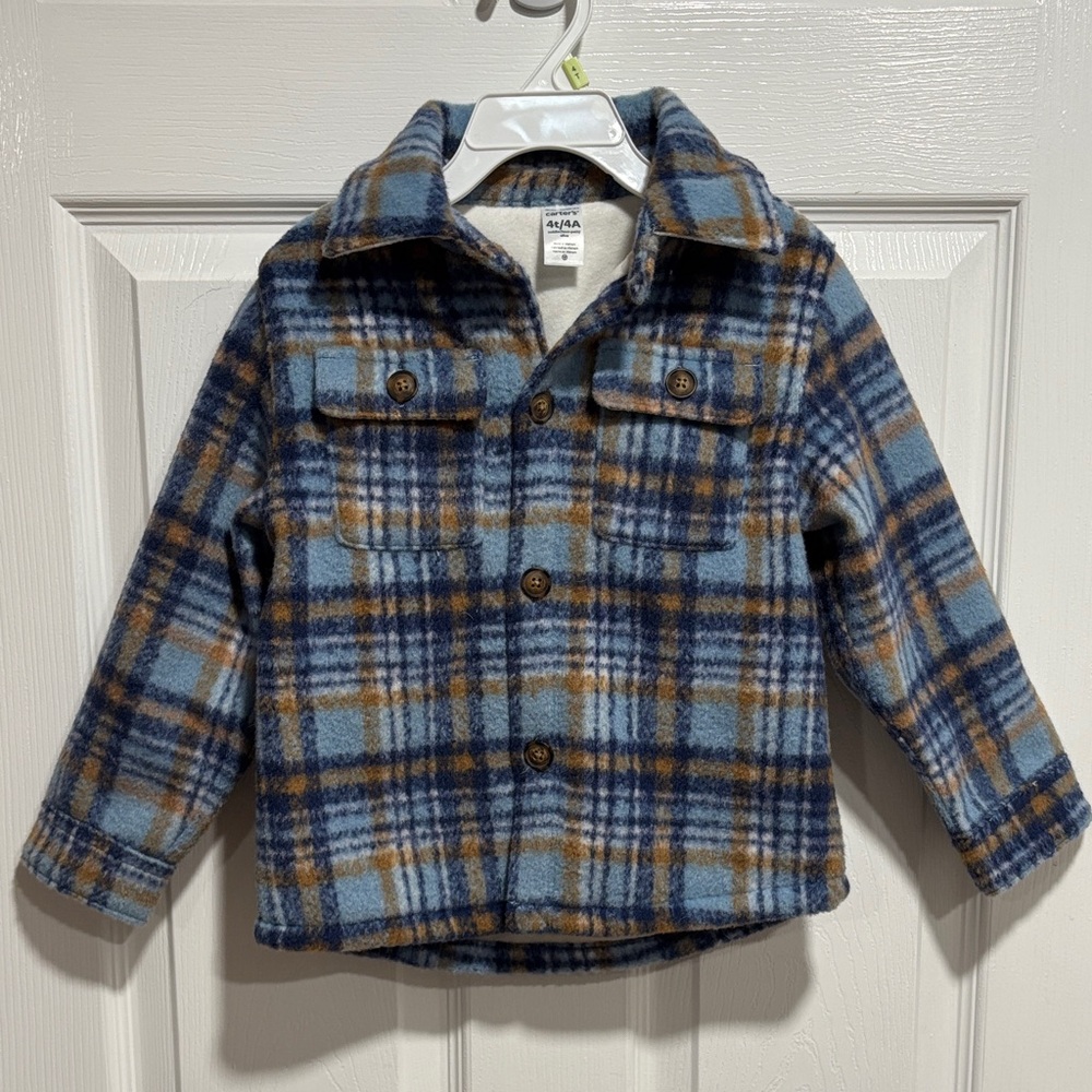 Carter's Toddler Boys Plaid Fleece Lined Shacket Size 4T